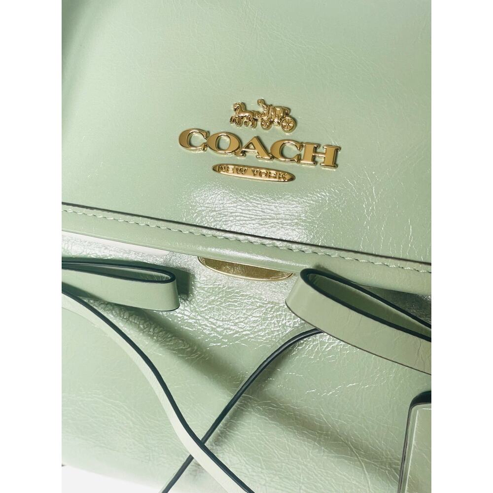 Coach Bridget Flap Shoulder Bag With Bows Light Pistachio Crinkle Leather CDY94 - Picture 6 of 16